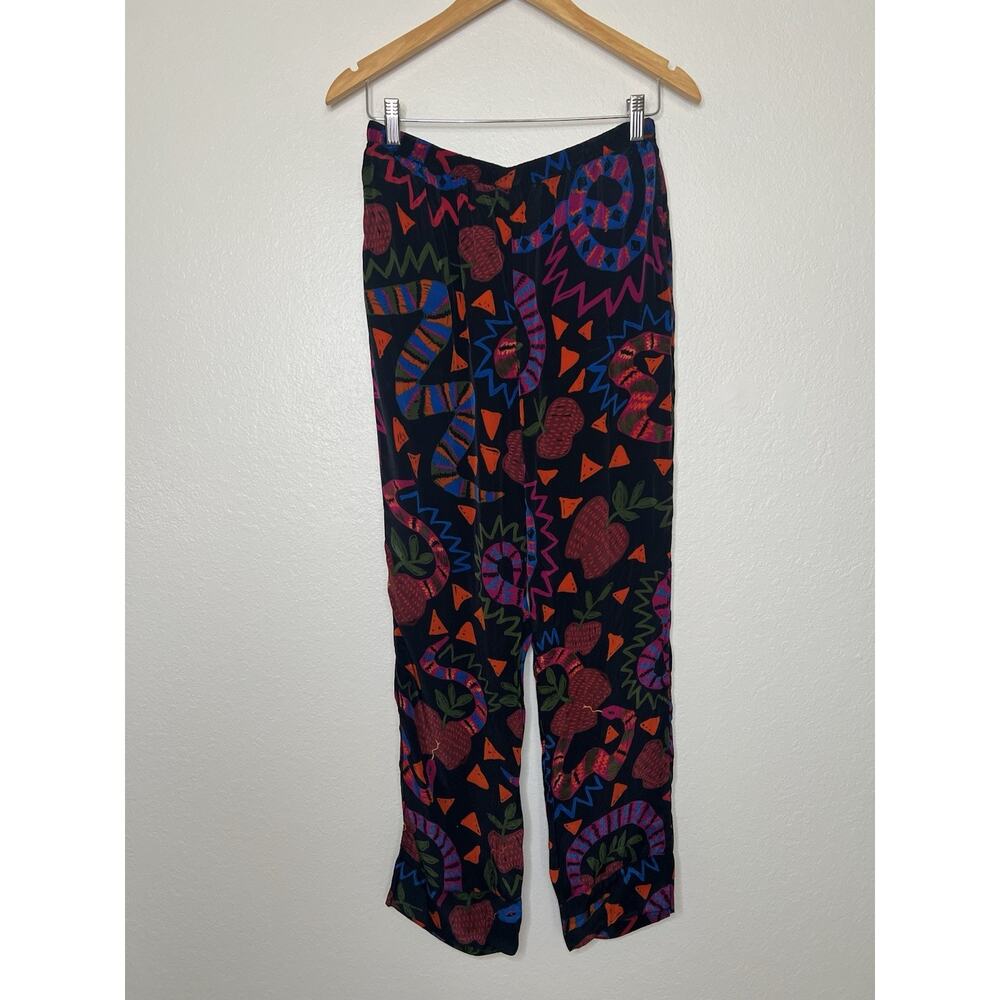 FARM Rio Black Straight-Leg Pants with Bold Multicolor Abstract Print